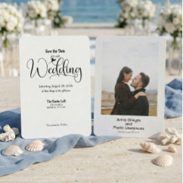 ヴィンテージ シンプル エレガント テキストと写真の結婚式 セーブザデート