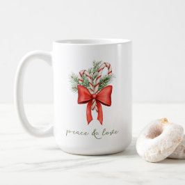 ヴィンテージ シンプル キャンディケーン ボウ ピース ラブ クリスマス コーヒーマグカップ