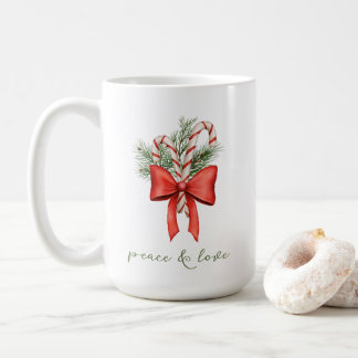 ヴィンテージ シンプル キャンディケーン ボウ ピース ラブ クリスマス コーヒーマグカップ