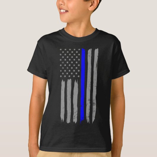 ヴィンテージ シン・ブルー・ライン Tシャツ アメリカ警察応援 フラグ (正面)