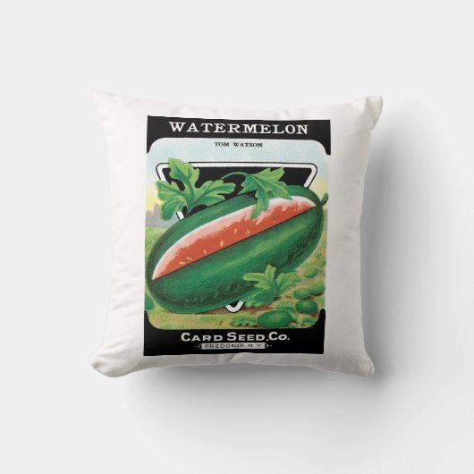 ヴィンテージ シード パケット ラベル アート、スイカの果物 クッション (正面)