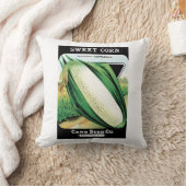 ヴィンテージ シード パケット ラベル アート、スイート ホワイト コーン クッション (ブランケット)