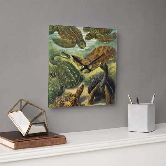 ヴィンテージ·シー·タートルズ·アンド·トーツーズ(Ernst Haeckel著) スクエア壁時計 (オフィス)