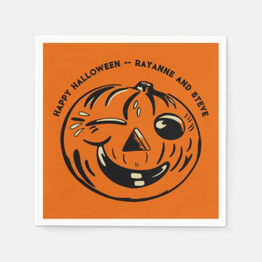 ヴィンテージ ジャックオーランタン パンプキン オリジナル ハロウィン スタンダードカクテルナプキン (正面)