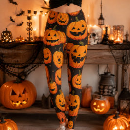 ヴィンテージ・ジャック・オ・ランタン・ハロウィン・パンプキンパターン レギンス