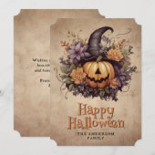 ヴィンテージ ジャック・オ・ランタン 花のハロウィンカード シーズンカード (正面/裏面)