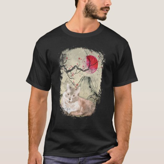 ヴィンテージ ジャパン 猫 和風浮世絵 Tシャツ (正面)