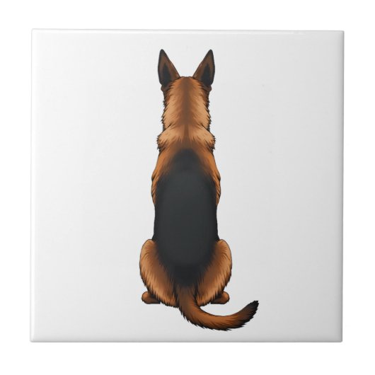ヴィンテージ ジャーマンシェパード 後ろ姿の犬のイラスト タイル (正面)
