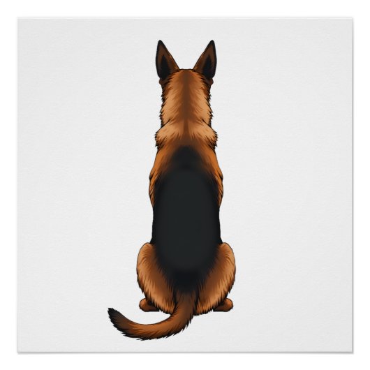 ヴィンテージ ジャーマンシェパード 後ろ姿の犬のイラスト ポスター (正面)