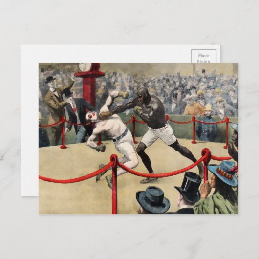 ヴィンテージ・ジョンソンVSジェフリーズ ボクシングイラスト ポストカード (正面/裏面)