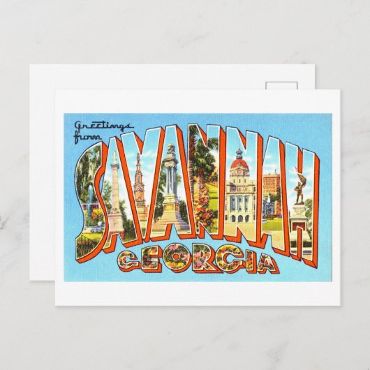 ヴィンテージ、ジョージア州サバンナからの挨拶 ポストカード (正面/裏面)
