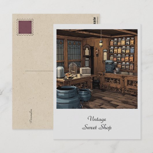 ヴィンテージ スイーツ ショップ ジェネラル ストア パーソナル ポストカード (正面/裏面)