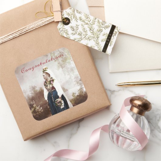 ヴィンテージ スウェーデン 伝統的なダーレカリア ウェディング スクエアシール (ギフト)