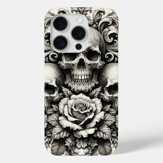 ヴィンテージ・スカルとバラ Case-Mate iPhoneケース (裏面)