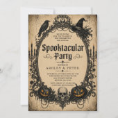 ヴィンテージ スカル おばけのハロウィン 大人のパーティー 招待状 (正面)