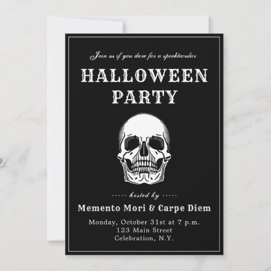 ヴィンテージ スカル スプーキーハロウィンパーティー招待状 招待状 (正面)