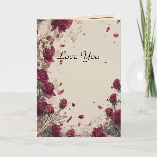 ヴィンテージ スカル ラブ レッド ローズ コラージュ シーズンカード (正面)