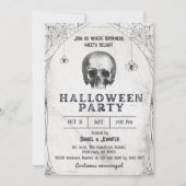 ヴィンテージ スカル 骸骨 クモ ハロウィン 招待状 (正面)