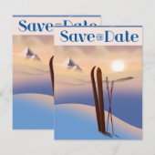 ヴィンテージ スキー ウェディング Save The Date (正面/裏面)
