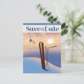 ヴィンテージ スキー ウェディング Save The Date ポストカード (スタンド正面)