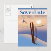 ヴィンテージ スキー ウェディング Save The Date ポストカード (正面/裏面)