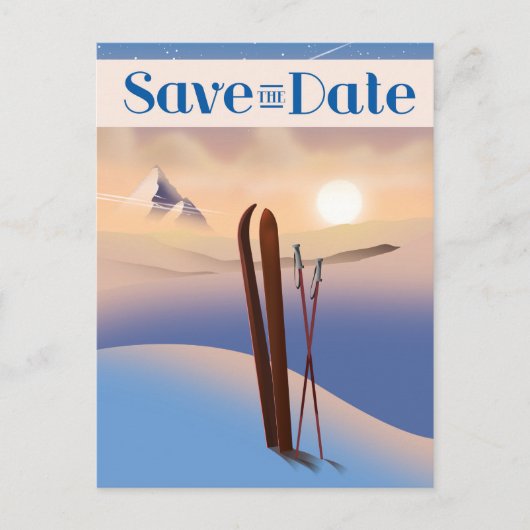 ヴィンテージ スキー ウェディング Save The Date ポストカード (正面)