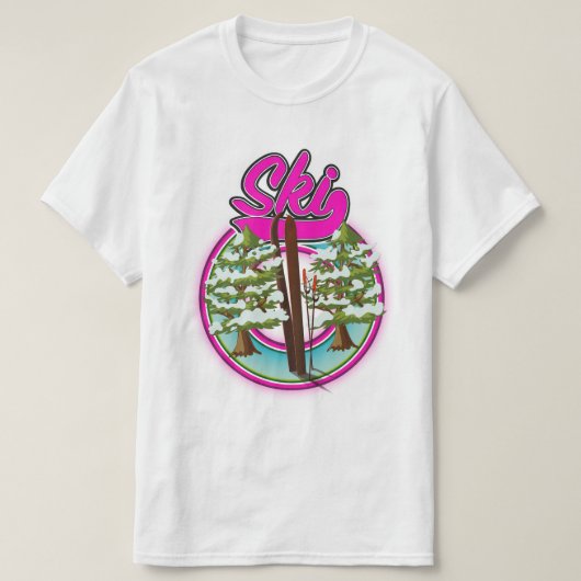 ヴィンテージ スキー ピンク ロゴ Tシャツ (デザイン正面)