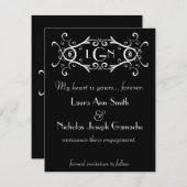 ヴィンテージ スクロール モノグラム 黒と白の招待状 招待状 (正面/裏面)