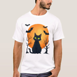 ヴィンテージ スケアリー クリスマス キャット コスチューム レトロ 猫 月 Tシャツ