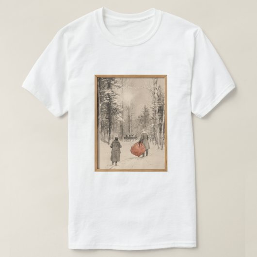 ヴィンテージ スケッチ サンタとトナカイ Tシャツ (デザイン正面)