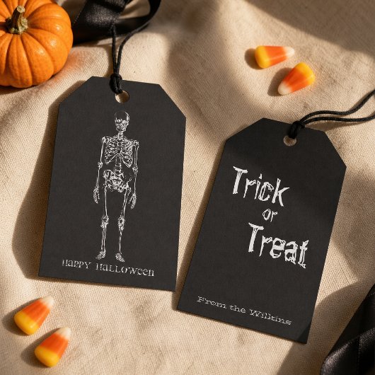 ヴィンテージ スケッチ スケルトン ハッピーハロウィン ギフトタグ