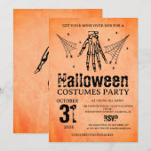 ヴィンテージ スケルトンの手 ハロウィンコスチューム パーティー 招待状 (正面/裏面)