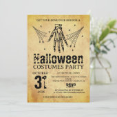 ヴィンテージ スケルトンの手 ハロウィンコスチューム パーティー 招待状 (スタンド正面)