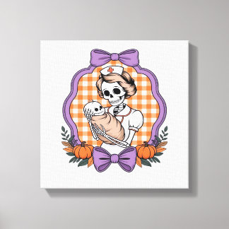 ヴィンテージ スケルトンナースと赤ちゃん かわいいハロウィンR キャンバスプリント