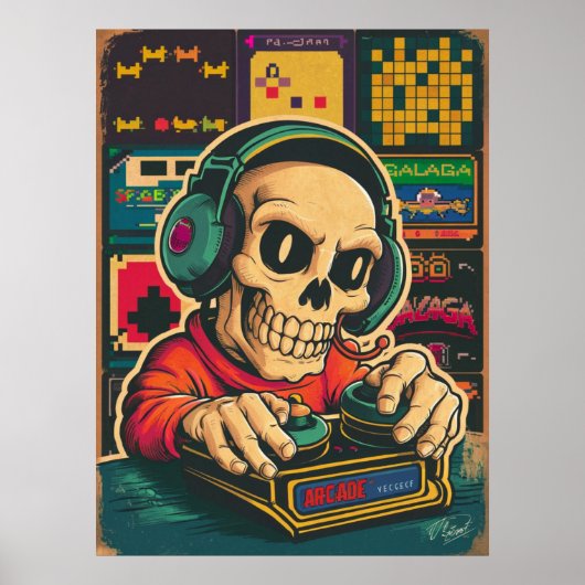 ヴィンテージ スケルトン ゲーマー ポスター (正面)