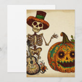 ヴィンテージ スケルトン/パンプキン デイ・オブ・ザ・デッド シーズンカード (正面/裏面)
