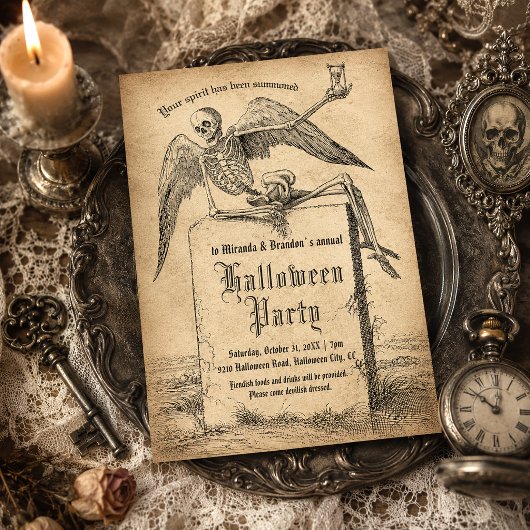 ヴィンテージ スケルトン 墓石 ゴシック ハロウィンパーティー 招待状