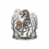 ヴィンテージ スケルトン 恐竜 ハロウィン 墓場 デザイン シール (正面)