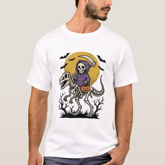 ヴィンテージ スケルトン 恐竜 ハロウィン Tシャツ デザイン ( (正面)