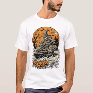 ヴィンテージ スケルトン 魔女 ハロウィン ジェットスキー Tシャツ デザイン
