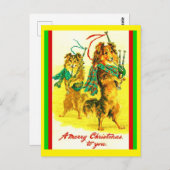ヴィンテージ・スコティッシュ・コリーズ、バグパイプ・メリー・クリスマス ポストカード (正面/裏面)