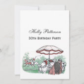 ヴィンテージ スタイルのポロマッチ レディース ランチ 描画 招待状 (正面)