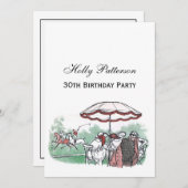 ヴィンテージ スタイルのポロマッチ レディース ランチ 描画 招待状 (正面/裏面)