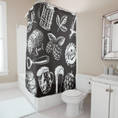 ヴィンテージ・スタイレットのビールのシームレスなパターン、バックグロ シャワーカーテン (インサイチュ)