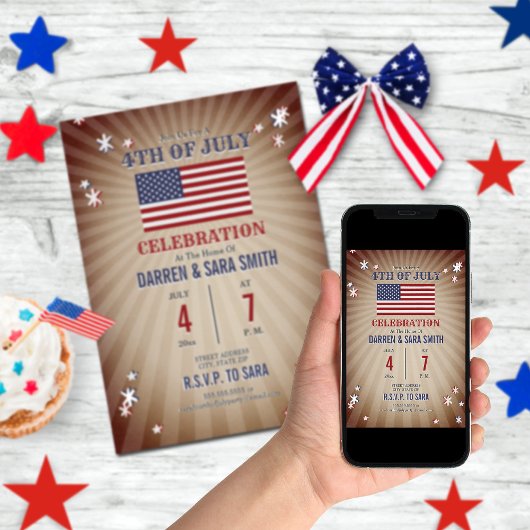 ヴィンテージ スター アメリカ国旗 7月4日 パーティー 招待状