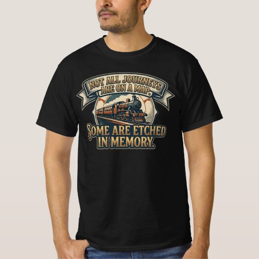 ヴィンテージ スチームトレインの旅 - すべての旅が地図上に Tシャツ (正面)