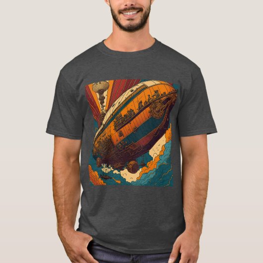 ヴィンテージ スチームパンク飛行船アドベンチャー Tシャツ (正面)