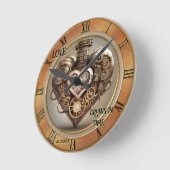 ヴィンテージ スチームパンク ハート アニバーサリー ラウンド壁時計 (傾斜)