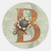 ヴィンテージ スチームパンク フローラル レター B ラウンドシール (正面)