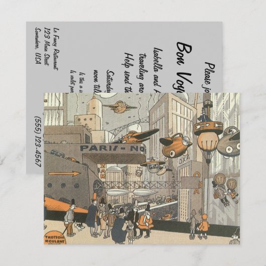 ヴィンテージ スチームパンク ボン ヴォワイヤー パーティー ご招待 招待状 (正面/裏面)